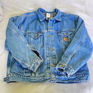 Vtg USA Carhartt Denim Jacket 2XL J11 DST Blanket Lined Trucker Workwear